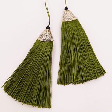 Olive Green Tassels Artificial Silk Tassel with Cone Cap, Earring Tassel, Bridal Tassels